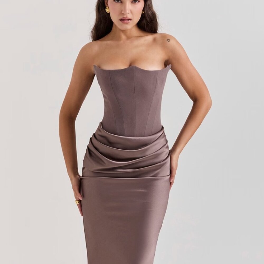 Persephone Smoke Strapless corset maxi dress XS